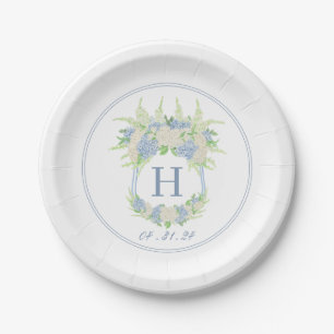 Assiettes En Carton Aquarelle Bleu et Blanc Hydrangea Crest