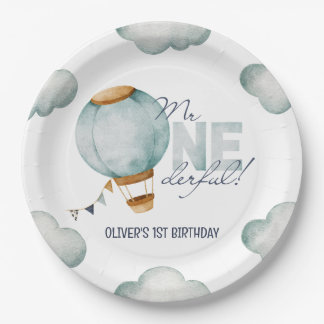 Assiettes En Carton Aquarelle Bleu Hot Air Balloon M. ONEderful Boy