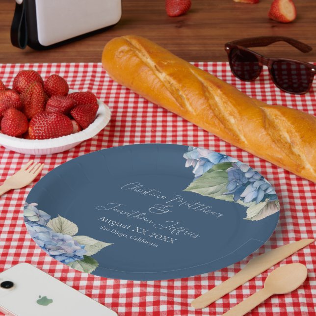 Assiettes En Carton Aquarelle bleu romantique Hydrangea Fleurs sur Mar (Pique-nique)