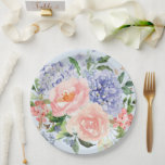 Assiettes En Carton Aquarelle Bleu rose Hydrangée Peony Ressort Floral<br><div class="desc">Présentez nos Plaques en papier floral monochromé à l'aquarelle : faites l'expérience du charme de l'hydrangée bleue,  de la pivoine rose et du rose dans les pastels doux. Elevez votre repas avec une touche de printemps et d'élégance botanique!</div>