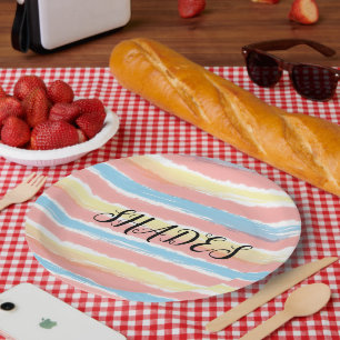 Assiettes En Carton Aquarelle bleu rose jaune