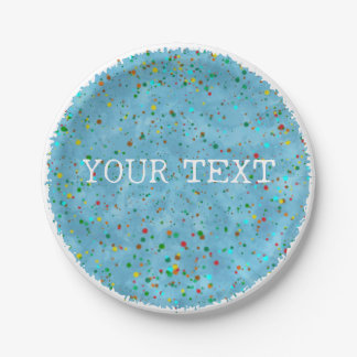 Assiettes En Carton Aquarelle Bleue Avec Décor Confetti Personnalisé