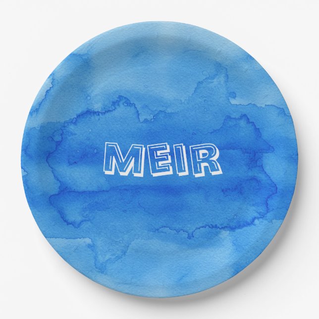 Assiettes En Carton Aquarelle bleue sur la plaque (Devant)