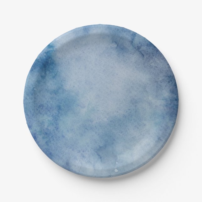Assiettes En Carton Aquarelle bleue Texture (Devant)