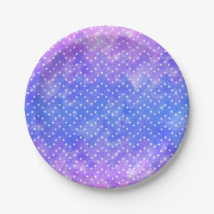 Assiettes En Carton Aquarelle bleue violette étoile ciel galaxie