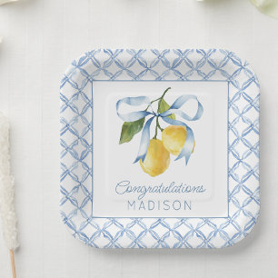 Assiettes En Carton Aquarelle Blue Bow Lemons Personnalisé