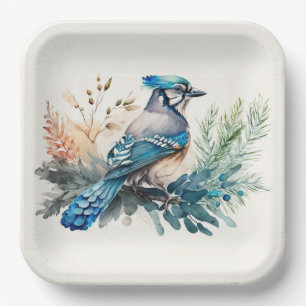 Assiettes En Carton Aquarelle Blue Jay Bird