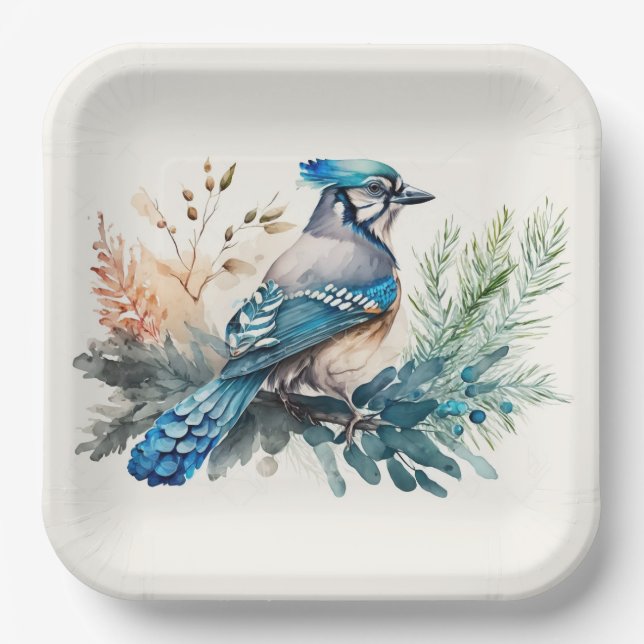 Assiettes En Carton Aquarelle Blue Jay Bird (Recto)