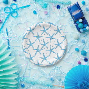 Assiettes En Carton Aquarelle Blue Sea Stars Motif