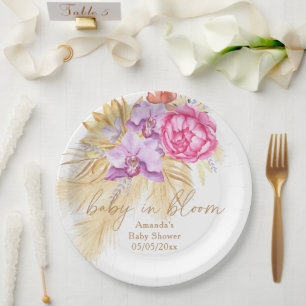 Assiettes En Carton Aquarelle bohème herbe de pampa - Baby shower