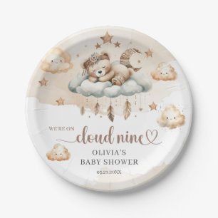 Assiettes En Carton Aquarelle boho brun ivoire nuage neuf ours en pelu