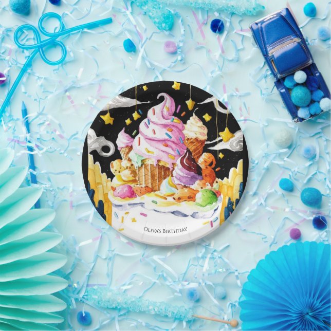 Assiettes En Carton Aquarelle Boho Crème glacée crémeuse Anniversaire (Fête)