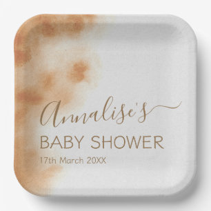 Assiettes En Carton Aquarelle Boho moderne Tie Dye Baby shower Beige