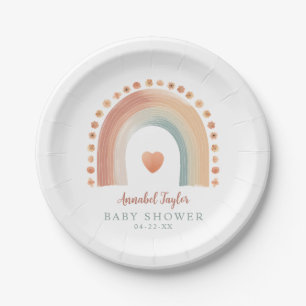 Assiettes En Carton Aquarelle Boho Rainbow Baby shower