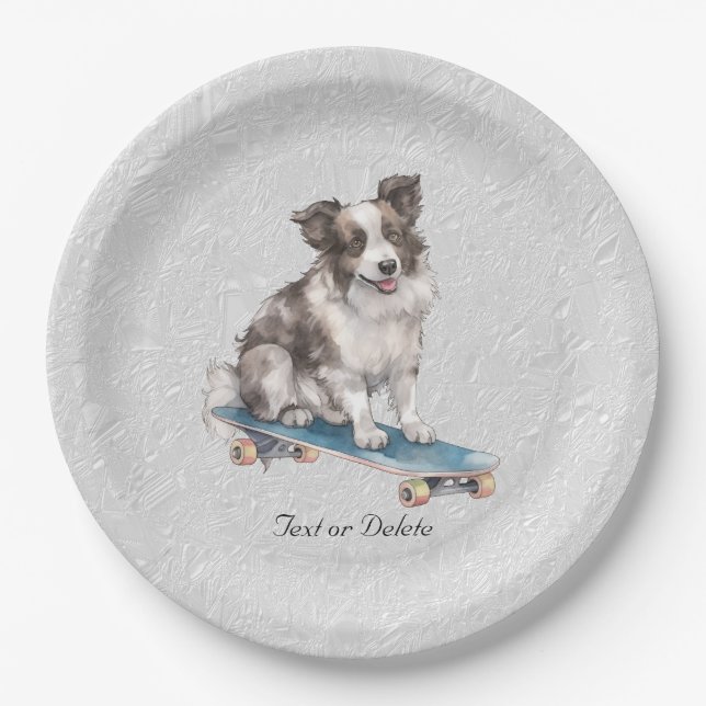 Assiettes En Carton Aquarelle Bordure Collie Plaque papier (Devant)