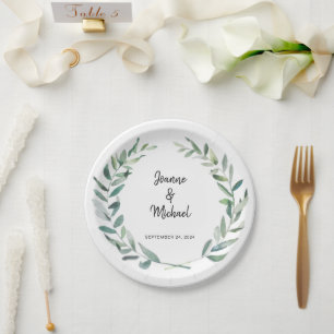 Assiettes En Carton Aquarelle botanique feuille marié mariage