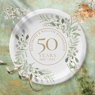 Assiettes En Carton Aquarelle botanique Verdure 50e anniversaire