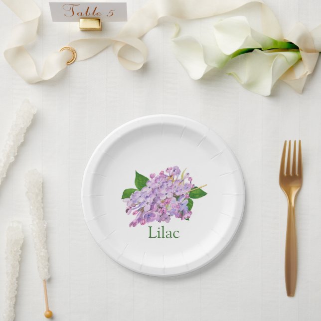 Assiettes En Carton Aquarelle botanique violette lilas Plaque en papie (Mariage)