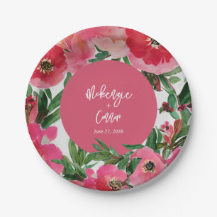 Assiettes En Carton Aquarelle Botaniques Anémones rose Mariage Floral