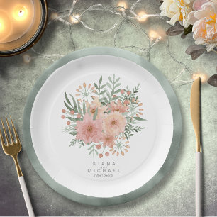 Assiettes En Carton Aquarelle Bouquet Mariage Blush ID654