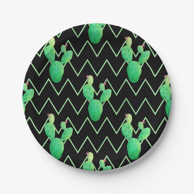 Assiettes En Carton Aquarelle Cactus (Devant)