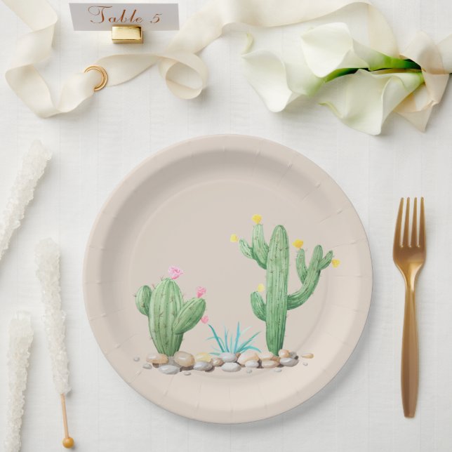 Assiettes En Carton Aquarelle Cactus (Mariage)