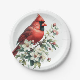 Assiettes En Carton Aquarelle Cardinal du Nord Fleur de Cerisier de Pr