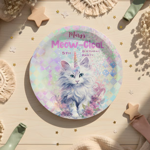 Assiettes En Carton Aquarelle Caticorn Meow-Gical Anniversaire