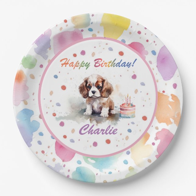 Assiettes En Carton Aquarelle Cavalier King Charles Spaniel (Devant)