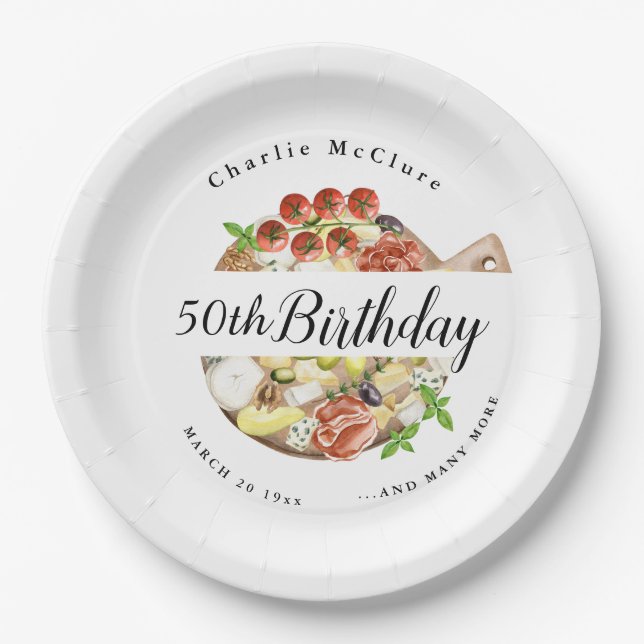 Assiettes En Carton Aquarelle Charcuterie Italie Anniversaire (Devant)