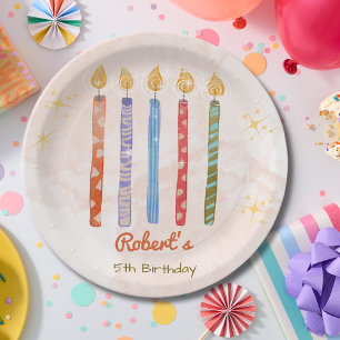 Assiettes En Carton aquarelle cinq bougies Anniversaire de enfant