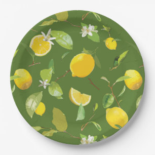 Assiettes En Carton Aquarelle Citron et Feuilles 5