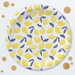 Assiettes En Carton Aquarelle Citron Motif<br><div class="desc">Jolie aquarelle citrus citron motif en jaune avec feuilles bleu marine sur un arrière - plan blanc pour une photo estivale fruitée de Vitamine C. Art original de Nic Squirrell.</div>