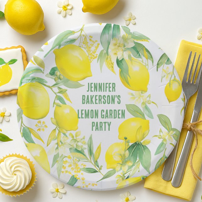 Assiettes En Carton Aquarelle Citron Motif fête d'anniversaire (Watercolor Lemon Pattern Birthday Party Paper Plates
)