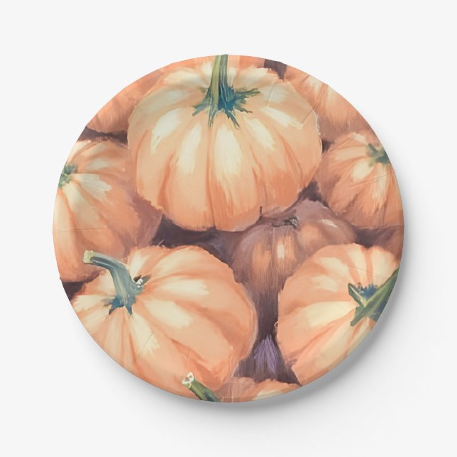 Assiettes En Carton Aquarelle Citrouilles Thanksgiving Halloween (Devant)