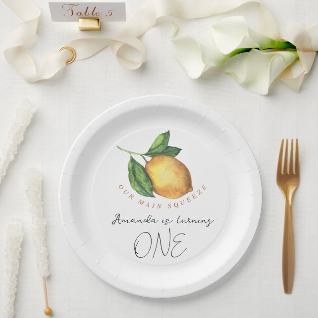 Assiettes En Carton Aquarelle citrus citron 1er anniversaire (Mariage)