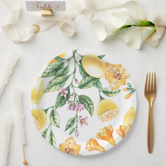 Assiettes En Carton Aquarelle Citrus Citron italien (Mariage)