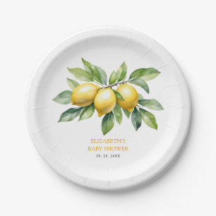 Assiettes En Carton Aquarelle Citrus Lemon Baby shower