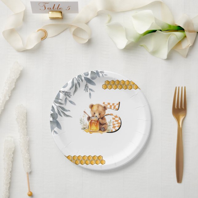 Assiettes En Carton Aquarelle classique Ours miel cinquième anniversai (Mariage)