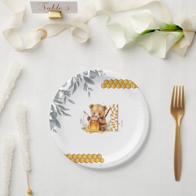 Assiettes En Carton Aquarelle classique Ours Miel quatrième anniversai (Mariage)