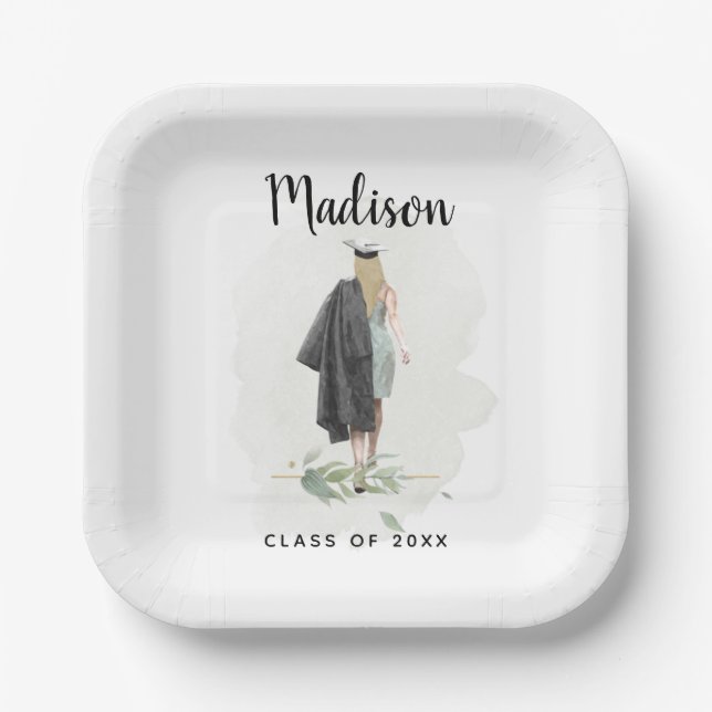 Assiettes En Carton Aquarelle College Graduation Votre nom Grad Party (Recto)