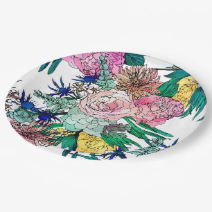 Assiettes En Carton Aquarelle colorée élégante Motif Floral