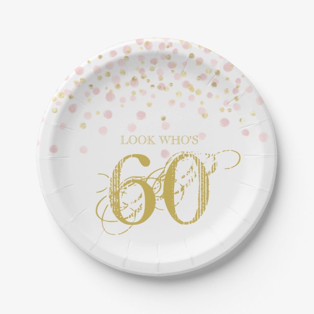 Assiettes En Carton Aquarelle Confetti Regardez qui a 60 Anniversaire  (Devant)