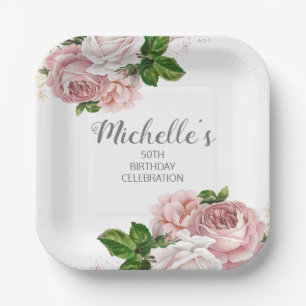 Assiettes En Carton Aquarelle couleur rose pâle personnalisée Annivers