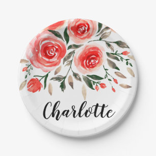 Assiettes En Carton Aquarelle couleur rose personnalisée Illustration 