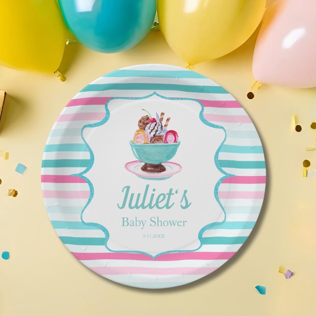 Assiettes En Carton Aquarelle Crème glacée Baby shower Sundae (Créateur téléchargé)