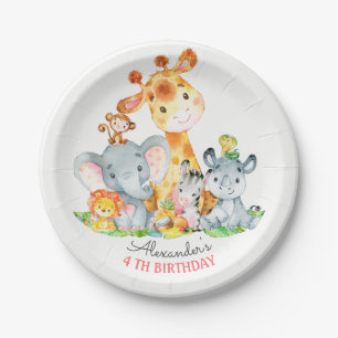 Assiettes En Carton Aquarelle Cute Safari Jungle Animaux Anniversaire