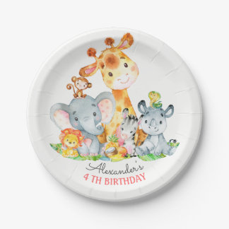 Assiettes En Carton Aquarelle Cute Safari Jungle Animaux Anniversaire