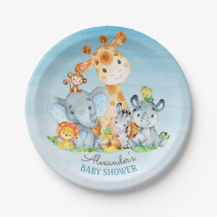 Assiettes En Carton Aquarelle Cute Safari Jungle Animaux Baby shower