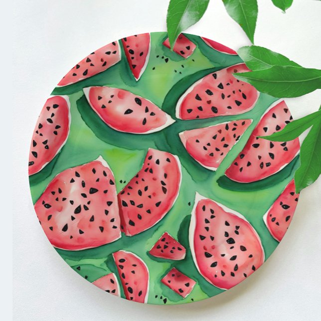 Assiettes En Carton Aquarelle Cute Watemelon Rouge Et Vert Fruits (Créateur téléchargé)
